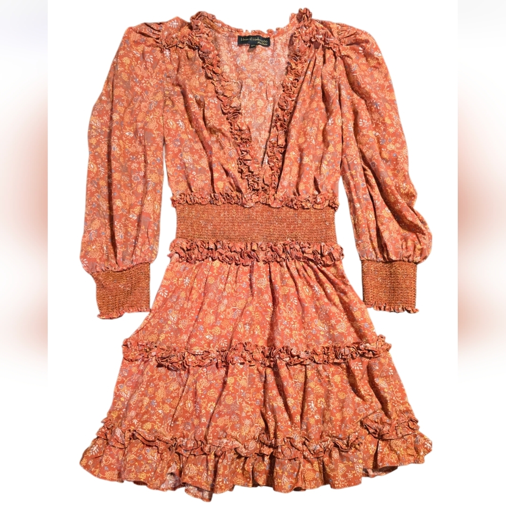House Of Harlow 1960 Nicole Richie Floral Ruffle Dress in Orange